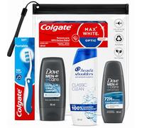 Men's Travel Toiletries Set with Body Wash, Shampoo, Deodorant, Toothpaste, Toothbrush and Clear Bag | Weekend Holiday Essentials, TSA Approved Carry on Toiletries by GloZiri