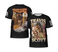 Men's Travis Rapper Music Short Sleeve T-Shirts Stylish Versatile Summer Tees Multi-Sided Printed Shirt Multicoloured S