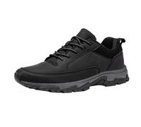 Men's Trekking Shoe Leather Outdoor Sneakers Waterproof Suede Classic Trainers with Arch Support, Casual Running Wide Fitting All-Season Sports Shoes Orthopedic Comfort Trekking Trainers Black