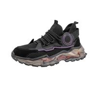Men's Trekking Shoes with Risers, Flat Slippers, Lightweight Trainers, Non-Slip Soft Sole, Orthopaedic Slip-On Shoes, Low Shoes, Fitness Walking Shoes, black, 8 UK