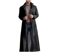 Men's Trench Coat Clearance Solid Color Pu Leather Full Length Windbreaker Gothic Faux Leather Steampunk Overcoat Casual Outwear Lapel Windproof Motorcycle Button Up Long Trench Coat for Winter