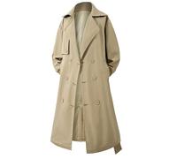 Men'S Trench Coat Long Double Breasted Wool Overcoat With Belt Casual Loose Trench Coat With Pockets Solid Colours Long Sleeve Windbreaker Outwear Fashionable Plus Size Jacket Tops