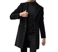 Mens Trench Coat, Long Jackets Men 3/4 Length Coat Windbreaker Men's Winter Coats Jacket Outerwear Mid Length Peacoat Long Sleeve Overcoat Wool Trench Coats Casual Warm Outdoor Tweed Jacket Black