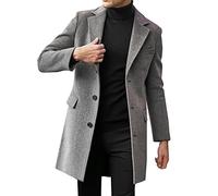 Mens Trench Coat Long Jackets Men 3/4 Length Coat Windbreaker Men's Winter Coats Jacket Outerwear Mid Length Peacoat Long Sleeve Overcoat Wool Trench Coats Casual Warm Outdoor Tweed Jacket