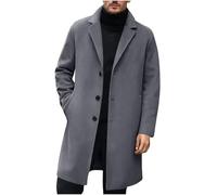Mens Trench Coat, Long Jackets Men 3/4 Length Coat Windbreaker Men's Winter Pea Coats Jacket Outerwear Mid Length Peacoat Long Sleeve Overcoat Wool Trench Coats Casual Warm Outdoor Tweed Jacket