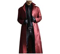 Men'S Trench Coat, Men Gothic Halloween War Robe Solid Color Pu Leather Full Length Windbreaker Gothic Faux Leather Steampunk Overcoat Cardigan Button Long Windbreaker European And Stereoscopic
