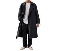 Men's Trench Coat Men's Long Oversized Plain Long Coat Relaxed Fit Windbreaker Double Breasted Transition Jacket Warm Autumn Coat Lapel Long Coat