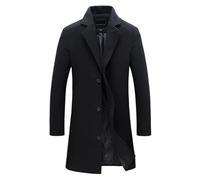 Mens Trench Coat Mid Length Winter Overcoat Wool Blend Single Breasted Coats Long Sleeve Fitted Windbreaker Lapel Collar Warm Overcoats Business Casual Classic Peacoat for Men