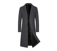 Mens Trench Coat Mid Length Winter Overcoat Wool Blend Single Breasted Coats Long Sleeve Fitted Windbreaker Lapel Collar Warm Overcoats Business Casual Classic Peacoat for Men