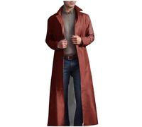 Men's Trench Coat Sale Clearance Solid Color Pu Leather Full Length Windbreaker Gothic Faux Leather Steampunk Overcoat Casual Outwear Lapel Windproof Motorcycle Button Up Long Trench Coat for Winter