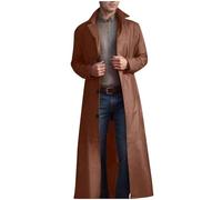 Men's Trench Coat Sale Clearance Solid Color Pu Leather Full Length Windbreaker Gothic Faux Leather Steampunk Overcoat Casual Outwear Lapel Windproof Motorcycle Button Up Long Trench Coat for Winter