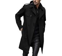 Mens Trench Coat -Shoulder Epaulets Belted Long Coat Men Windproof Button Fastening Coats Lapel Double-Breasted Holiday Slim Fit Jackets With Pockets Black M
