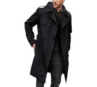 Men's Trench Coat Slim Fit Double Breasted Long Jacket Notched Lapel Belt Fall Windproof Coat (black, M)