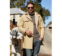 Men's Trench Coat Slim Fit Double Breasted Long Jacket Notched Lapel Belt Fall Windproof Coat (khaki, S)