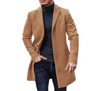 Men's Trench Coat Slim Fit Notch Lapel Single Breasted Top Coat Winter Warm Business Long Jacket Overcoat (khaki, XXL)