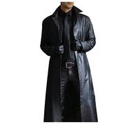 Men's Trench Coat, Solid Color Pu Leather Full Length Windbreaker Gothic Faux Leather Steam Punk Overcoat Casual Outwear Lapel Windproof Motorcycle Button Up Long Trench Coat for Winter (Black, M)