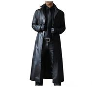 Men's Trench Coat, Solid Color Pu Leather Full Length Windbreaker Gothic Faux Leather Steampunk Overcoat Casual Outwear Lapel Windproof Motorcycle Button Up Long Trench Coat for Winter
