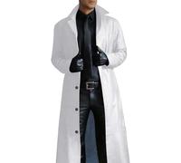 Men's Trench Coat, Solid Color Pu Leather Full Length Windbreaker Gothic Faux Leather Steampunk Overcoat Casual Outwear Lapel Windproof Motorcycle Button Up Long Trench Coat for Winter