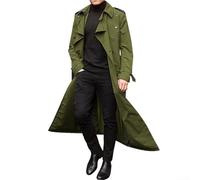 Men's Trench Coat with Elongated Hem and Vintage-Inspired Construction Designed for Workday and After-Hours Wear (XL Green)