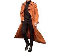 Men's Trench Coat with Elongated Hem and Vintage-Inspired Construction Designed for Workday and After-Hours Wear (2XL Orange)