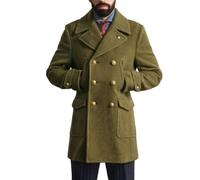 Men's Trench Wool Blend Coat Military Double-Breasted Warm Overcoat Jackets Winter Laple Solid Long Pea Coat with Pockets Army Green