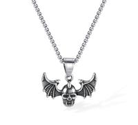 Men's Trendy Necklace - Stainless Steel Personalized Design with Bat Wings and Punk - style Skull Pendant