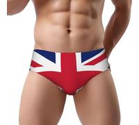 Men's Triangle Briefs - Comfort Soft Stretch British Flag Print Classic Fit Underwear, with Contour Pouch, Black, L