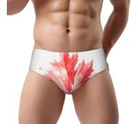 Men's Triangle Briefs - Comfort Soft Stretch Red Maple Leaf Print Classic Fit Underwear, with Contour Pouch, Black, XL
