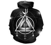 Men's Triangular Masonic All Seeing Eye Hoodies, Freemasonry 3D Print Evil Eye Long Sleeve Pullover, Illuminati Hooded Sweatshirts Casual Jacket, with Pocket,Zip,XL