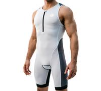 Men's Triathlon Suit - Quick-Dry Breathable Tri Suit with Half Zip & Mesh Panels for Swim Bike Run - Lightweight Chafe-Free Black/Gray/White with Storage Bag (UK, Alpha, S, Regular, Regular, black)
