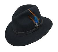 Mens Trilby Adjustable Band Feather Fedora Hat Womens Wool Cowboy Style Party Wear Hat Black