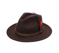 Mens Trilby Adjustable Band Feather Fedora Hat Womens Wool Cowboy Style Party Wear Hat Brown