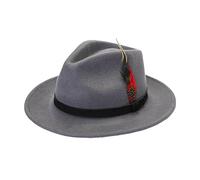 Mens Trilby Adjustable Band Feather Fedora Hat Womens Wool Cowboy Style Party Wear Hat Grey
