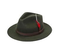 Mens Trilby Adjustable Band Feather Fedora Hat Womens Wool Cowboy Style Party Wear Hat Olive Green