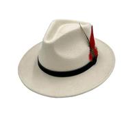 Mens Trilby Adjustable Band Feather Fedora Hat Womens Wool Cowboy Style Party Wear Hat White