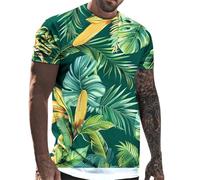 Men's Tropical Leaf Print T-Shirt Short Sleeve Casual Top | Vibrant Green Yellow Leaf Design Lightweight Breathable Fabric Relaxed Fit Summer Style Durable Easy Care Material
