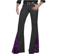 Mens Trousers 70s Vintage Sequin Disco Flare Pants Stylish Dancing Party Solid Color Pant Stage Performances Classic Music Festivals Trousers with Pockets