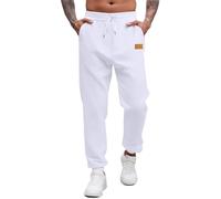 Mens Trousers Casual Joggers Elastic Drawstring Waistband Pants Comfortable Fit Versatile Trendy Sweatpants for Streetwear Looks Gym Sessions Daily Wear (White, S)