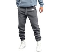 Mens Trousers Casual Smart Christian Cross Print Athletic Sweatpants Elasticated Waist Joggers Tracksuit Bottoms with Pockets, Dark Gray, XL