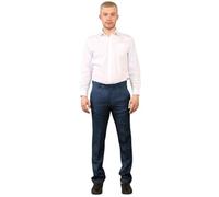 Mens Trousers Hidden Elastic Waist Adjustable Waistband Smart Formal Work Office Dress Pants Straight Leg Flat Front Business Easy Care Polyester Viscose Mens Slacks Pockets Navy 36/27