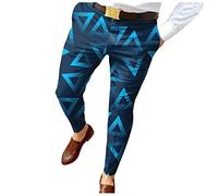 Mens Trousers Male Four Seasons Trousers Suit Business Style Casual Printed Pocket Button Pants Tech Pants Men Blue