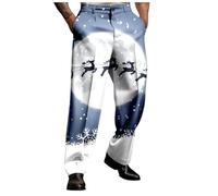 Mens Trousers, Male Merry Christmas Day Suit Trousers Holiday Printed Casual Novel Button Pants (Sky Blue, XXL)
