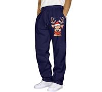 Mens Trousers, Mens Christmas Hip Hop Pants Casual Solid Color Track Cuff Lace Up Workout Pants With Pocket (Navy, XXL)