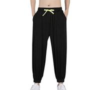 Men'S Trousers, Mens Sweatpants Men'S Pants Ice Silk Pants Men'S Summer Thin Style Loose Nine Points Sports Haren Pants Men'S Casual Pants (Black, L)
