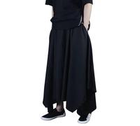 Men's Trousers Skirt Irregular Traditional Skirt Large Size Men's Plain Samurai Hakama Harem Trousers Plain Baggy Streetwear Kilt Japanese Style (Black, L)