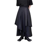 Men's Trousers Skirt Irregular Traditional Skirt Large Size Men's Plain Samurai Hakama Harem Trousers Plain Baggy Streetwear Kilt Japanese Style (T Black, XXL)