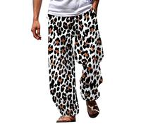 Mens Trousers Straight Fit - Leopard Print, Harem Pants Mens Japanese Casual 3D Print Trousers Drawstring Pockets Lightweight Track Pants Mens Lounge Trousers Jogging Bottoms Hippy Pants Grey