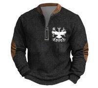 Men's Troyer Sweatshirt with Nordic Symbol - Viking Pullover in Knitted Look with Zip Rustic Long Sleeve Shirt for Nordic Mythology and the Middle Ages, black, XL