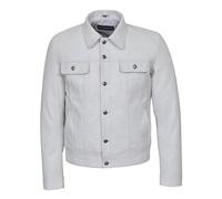 Men's Trucker 1280 White Real Lamb Leather Casual Denim Style Button Western Jacket (L)