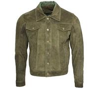 Infinity Leather Mens Goat Suede Trucker Jacket-Taraz - Green - Size Small